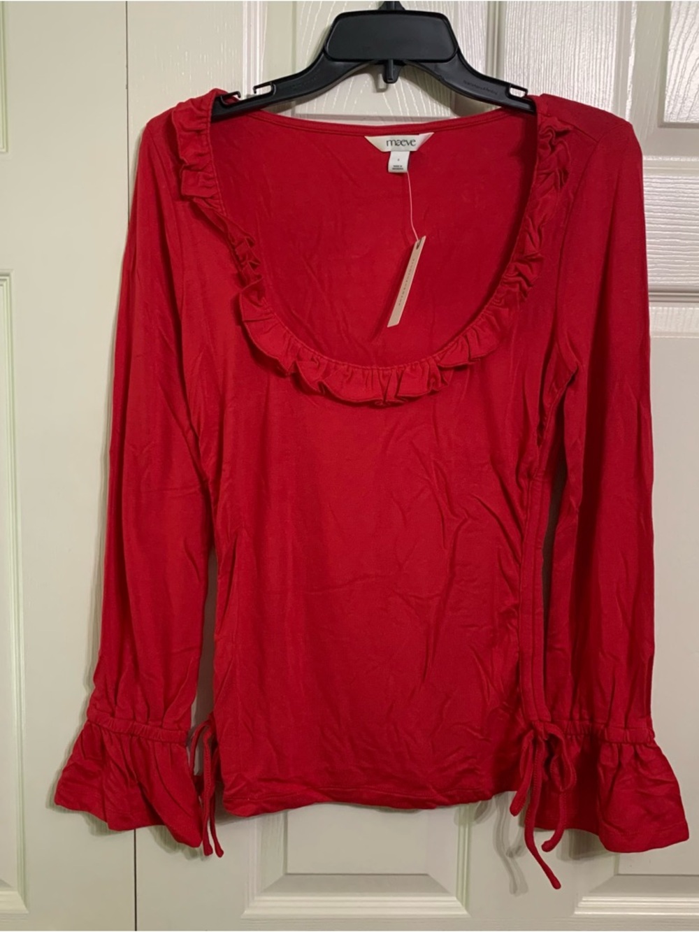 Anthropologie Maeve Long-Sleeve Scoop-Neck Ruched Top Women size S MSRP $70+ - Picture 4 of 7
